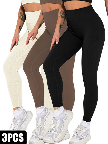 3-Pack Seamless Ribbed Leggings – Soft, Slimming & High-Waisted for Yoga & Fitness!