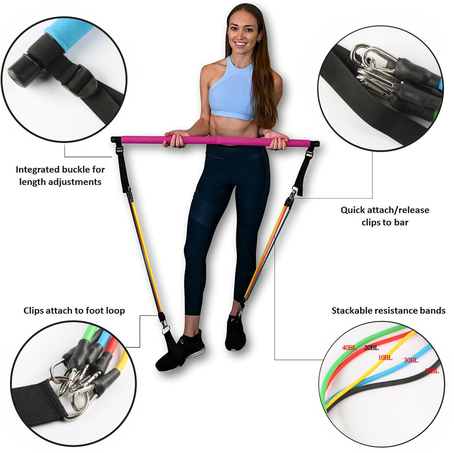 Portable Pilates Bar with Resistance Bands – Full-Body Home Gym Workout