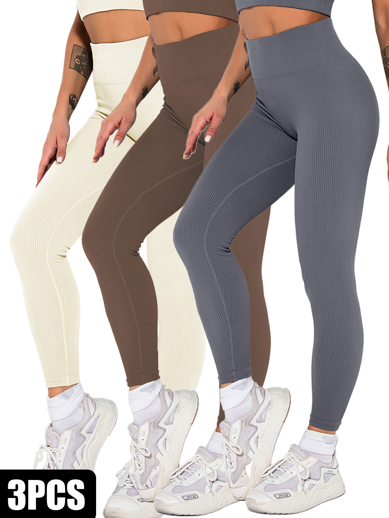 3-Pack Seamless Ribbed Leggings – Soft, Slimming & High-Waisted for Yoga & Fitness!