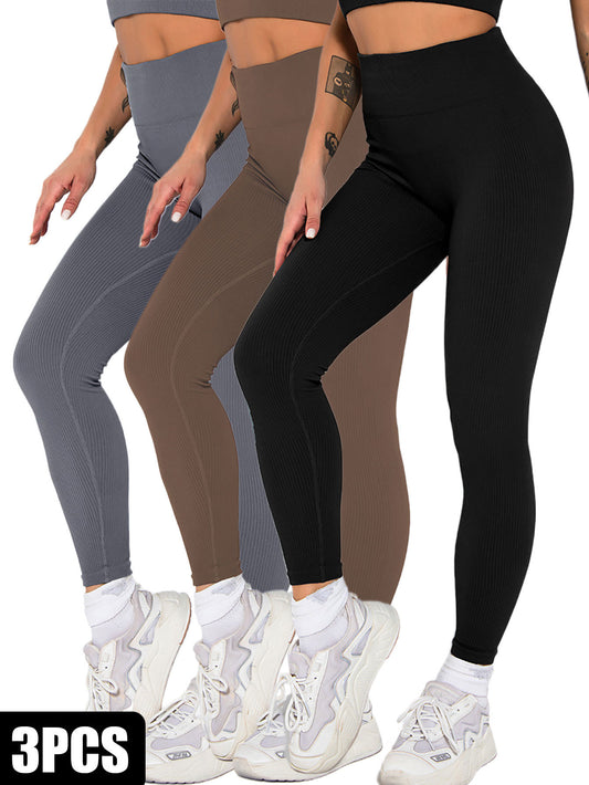 3-Pack Seamless Ribbed Leggings – Soft, Slimming & High-Waisted for Yoga & Fitness!